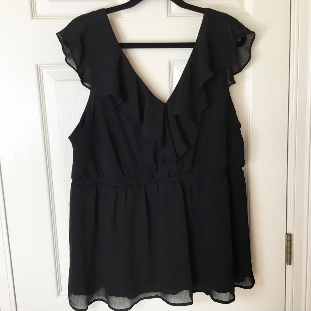 Torrid Black Sleeveless Ruffle V-Neck Blouse - 2X